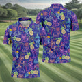 Neon Tropical Raccoon Cocktail Pattern Hawaiian Golf Shirt, Men's Golf Shirt, Polo Shirts For Men