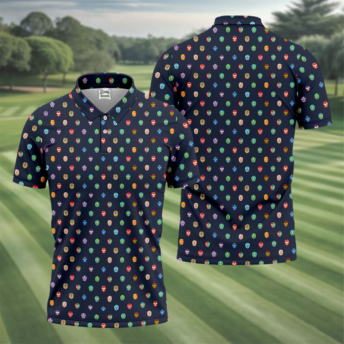 Lucha Libre Mask Seamless Pattern Cinco De Mayo Celebration Fiesta Themed Golf Shirts For Men
