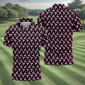 Pink Ribbon Pattern Breast Cancer Polo Shirt, Men's Golf Shirt, Mens Golf Apparel