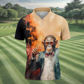 Gentleman Monkey Whiskey Golden Sunset Hawaiian Golf Polo, Golf Tops For Men, Golfing Apparel