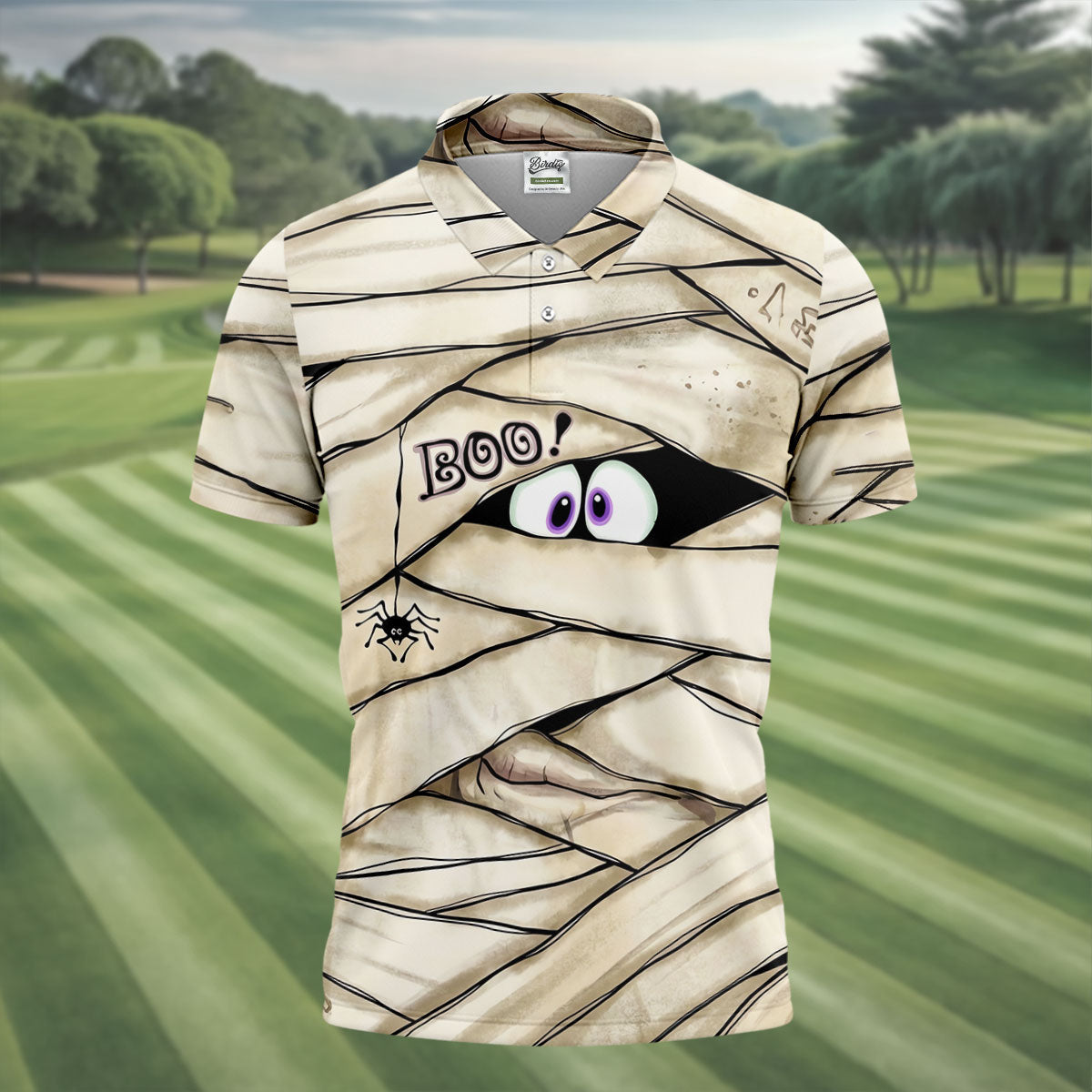 Cute Mummy Peeking Eyes BOO Halloween Golf Polo Shirt, Mens Golf Polo, Hawaiian Golf Shirt