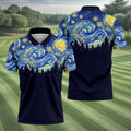 Van Gogh Inspired Starry Night Forest Hawaiian Golf Polo, Golf Tops For Men, Golfing Apparel