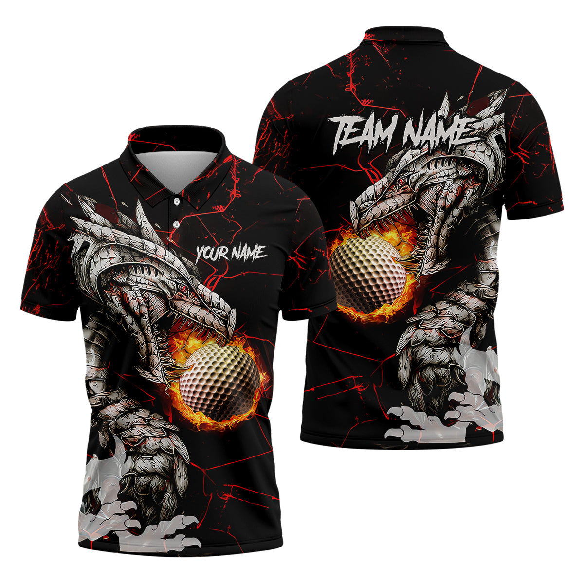 Flaming Dragon Custom Golf Polo Shirt, Dad Golf Gift, Golf Lover Gifts