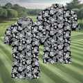 Black And White Pattern Tropical Hawaiian Golf Shirt, Summer Theme Golf Shirts For Men