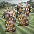 Cartoon Marshmallow, Graham Cracker and Campfire Characters Lake Camping Hawaiian Golf Polo, Golf Tops For Men, Golfing Apparel