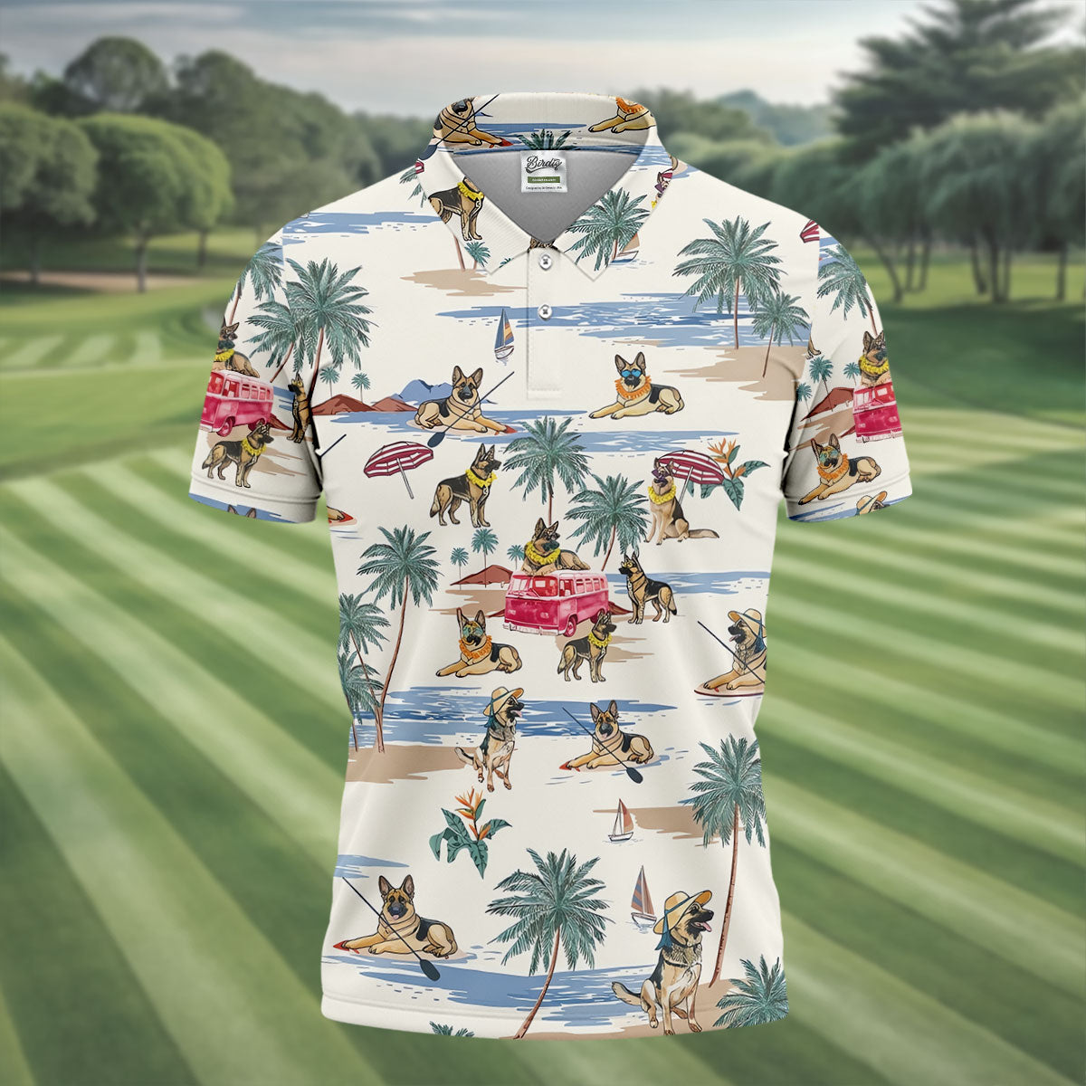 German Shepherd Beach Vacation Golf Polo Shirt, Mens Golf Polo, Golf Apparel For Men