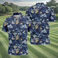 Navy Palm Tropical Hawaiian Vibe Golf Tops For Men, Golf Shirts For Men, Golf Gift For Men