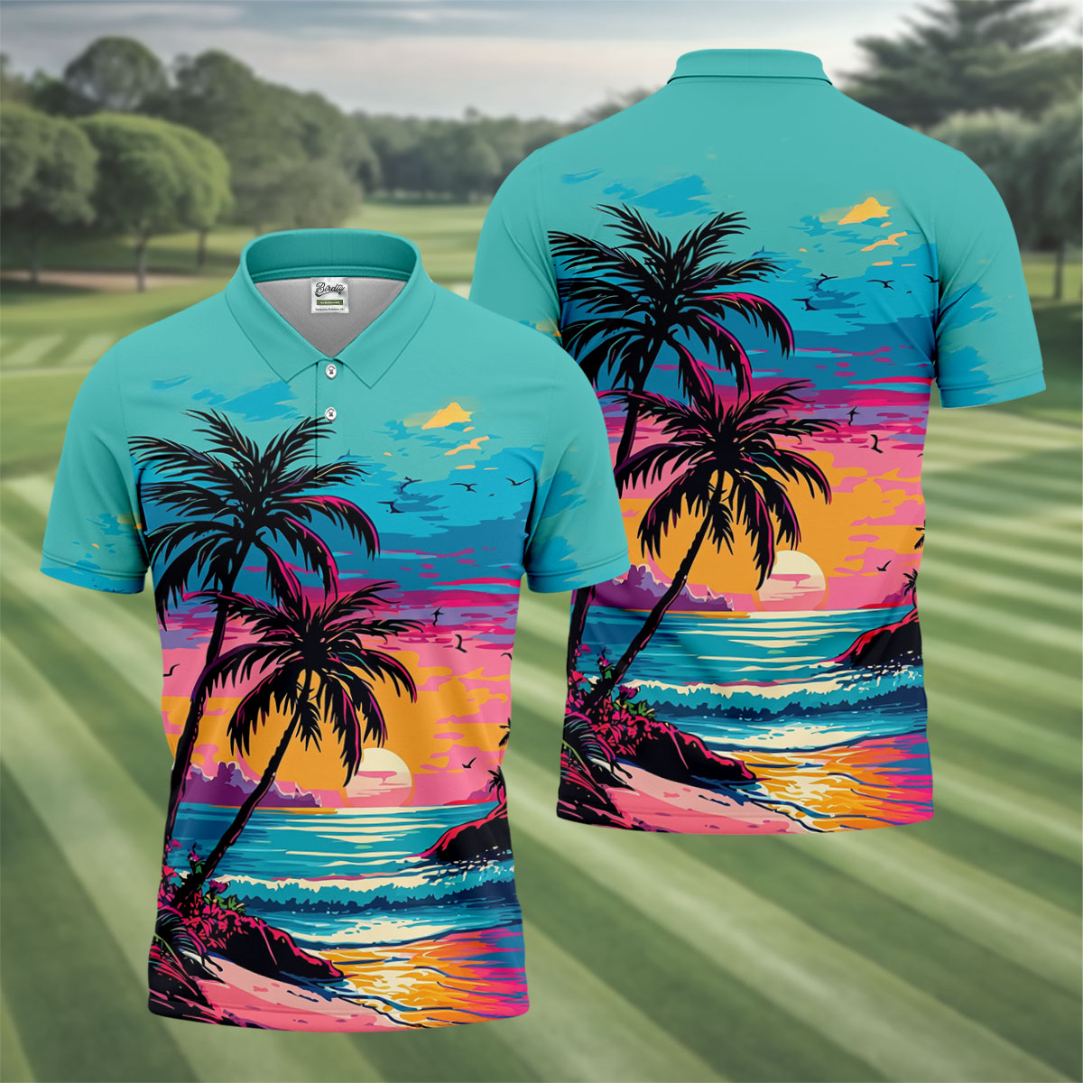 Tropical Sunset Palm Tree Hawaiian Golf Shirt, Men’s Golf Shirt, Golf Shirts For Men
