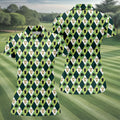 Green And White Argyle Pattern St Patrick's Day Golf Shirt, Women's Golf Shirts, Ladies Golf Polos