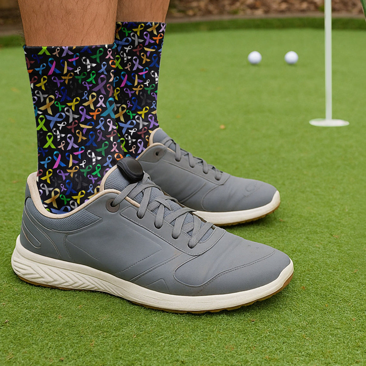 Cancer Awareness Ribbons Golf Socks, Christmas Golf Gift, Golfing Apparel