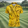 Realistic Banana Print Hawaiian Golf Shirt, Polo Shirts For Men, Mens Golf Apparel