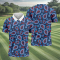 Blue Red Paisley Pattern Golf Polo Shirt, Golf Shirts For Men, Hawaiian Golf Shirt
