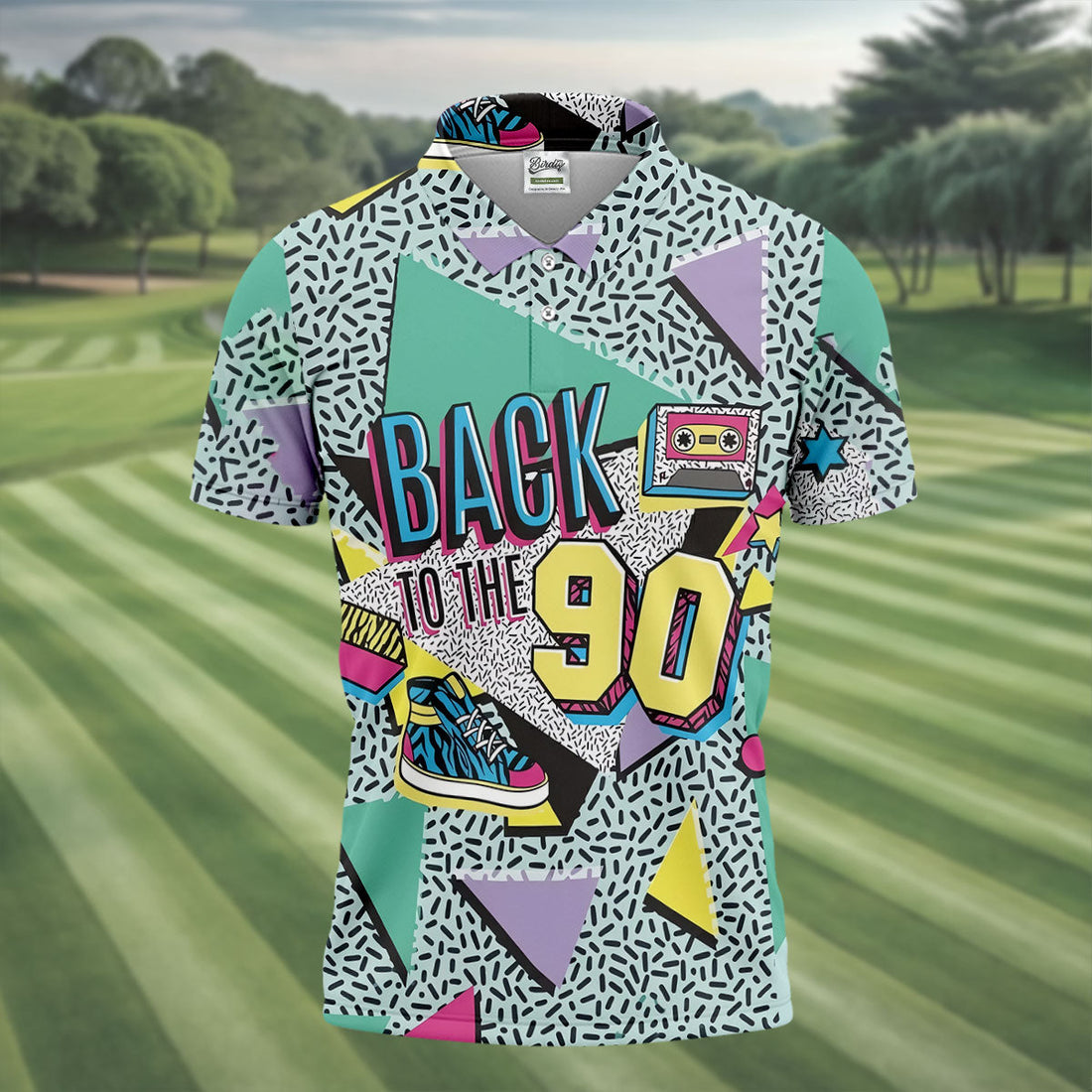 Back To The 90s Memphis Style Hawaiian Golf Shirt, Men's Golf Shirt, Polo Shirts For Men