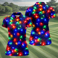 Colorful Christmas Lights Golf Polo Shirt, Christmas Golf Shirt, Golf Tops For Women