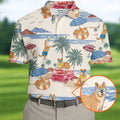 Tropical Shiba Inu Beach Pattern Hawaiian Golf Polo, Golf Tops For Men, Golfing Apparel