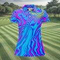 Neon Psychedelic Zebra Pattern Vintage Hawaiian Golf Shirt, Women's Golf Tops, Ladies Golf Shirts