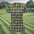 Colorful Easter Bunny Black Golf Shirt, Cute Golf Outfit, Women's Golf Tops, Ladies Golf Shirts