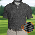 Black Text Pattern Golf Polo Shirt, Golf Shirts For Men, Printed Golf Shirts