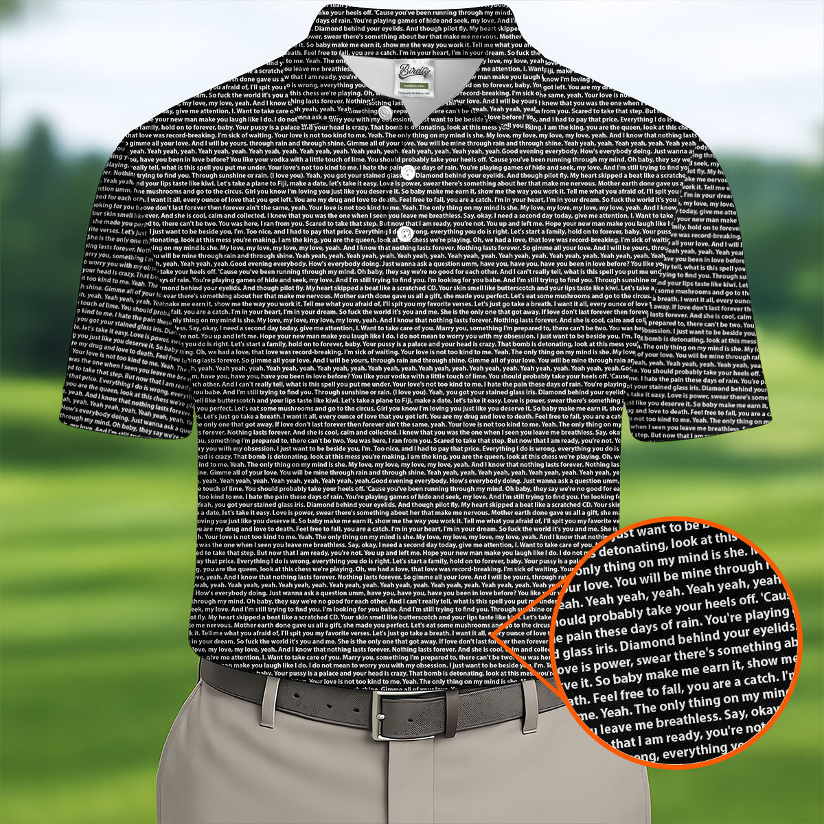 Black Text Pattern Golf Polo Shirt, Golf Shirts For Men, Printed Golf Shirts