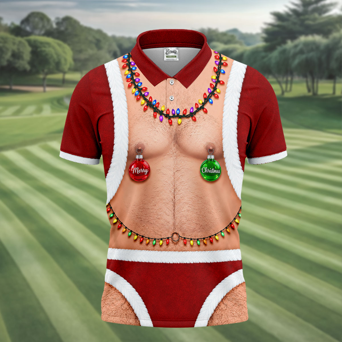 Funny Santa Christmas Balls Golf Polo Shirt, Mens Golf Polo, Golf Apparel For Men