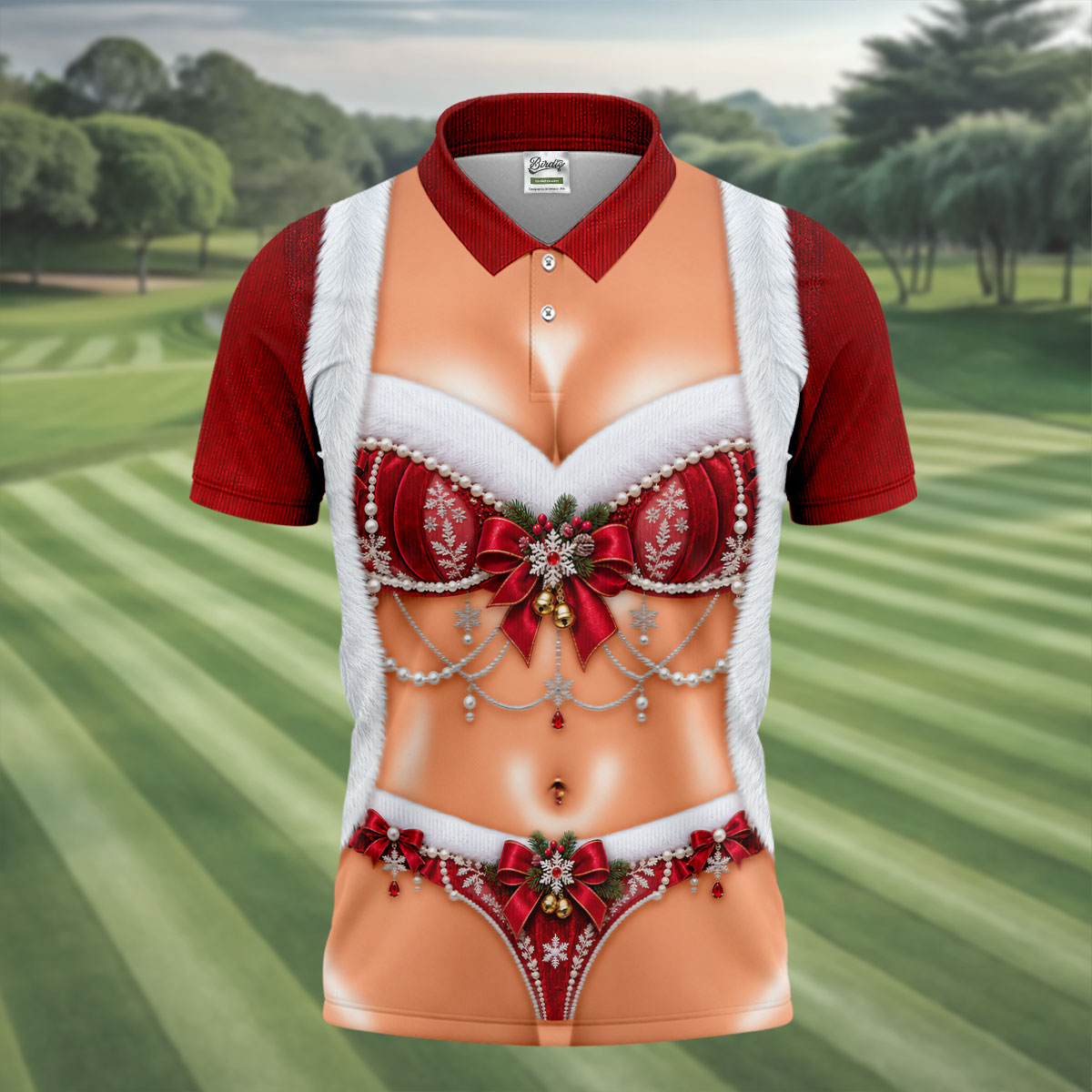 Elegant Santa Bra Bow Christmas Golf Shirt, Mens Golf Shirts, Polo Shirts For Men
