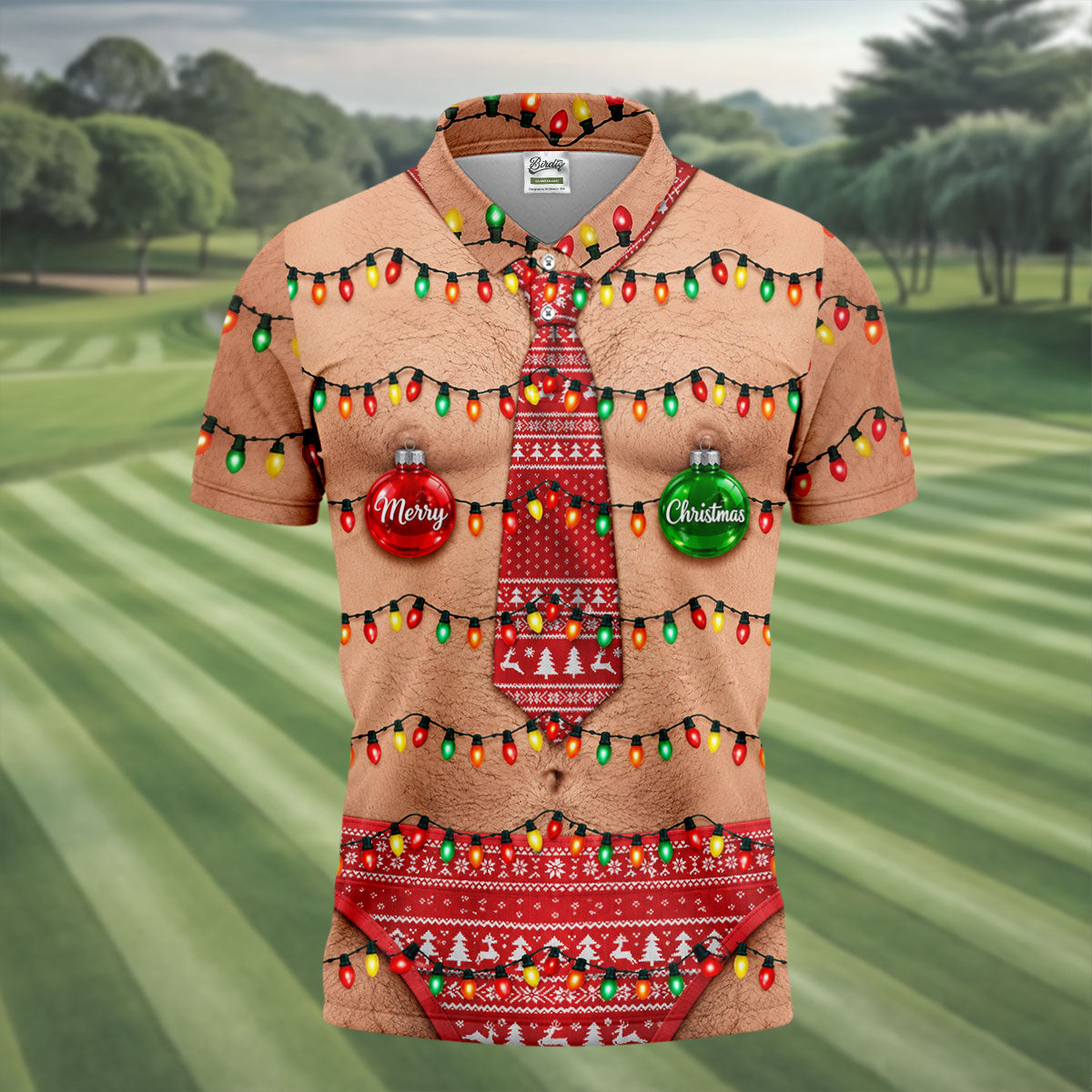 Merry Christmas Quote Tie Christmas Golf Shirt, Mens Golf Shirts, Polo Shirts For Men
