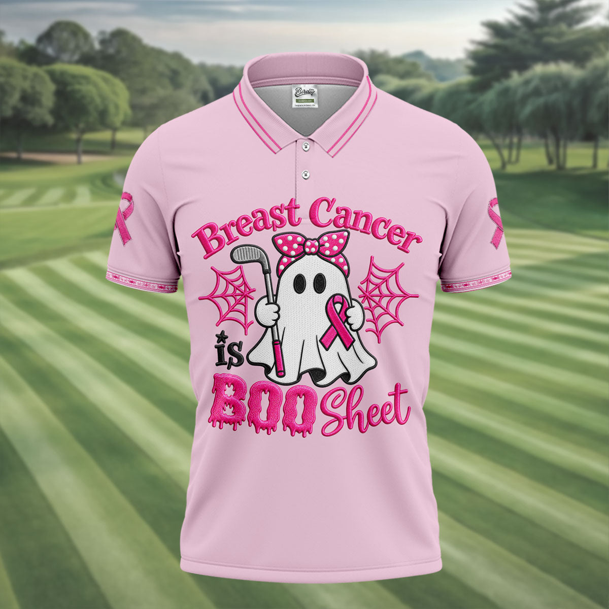 Breast Cancer Is Boo Sheet Ghost Polo Shirt, Men's Golf Shirt, Printed Golf Shirts