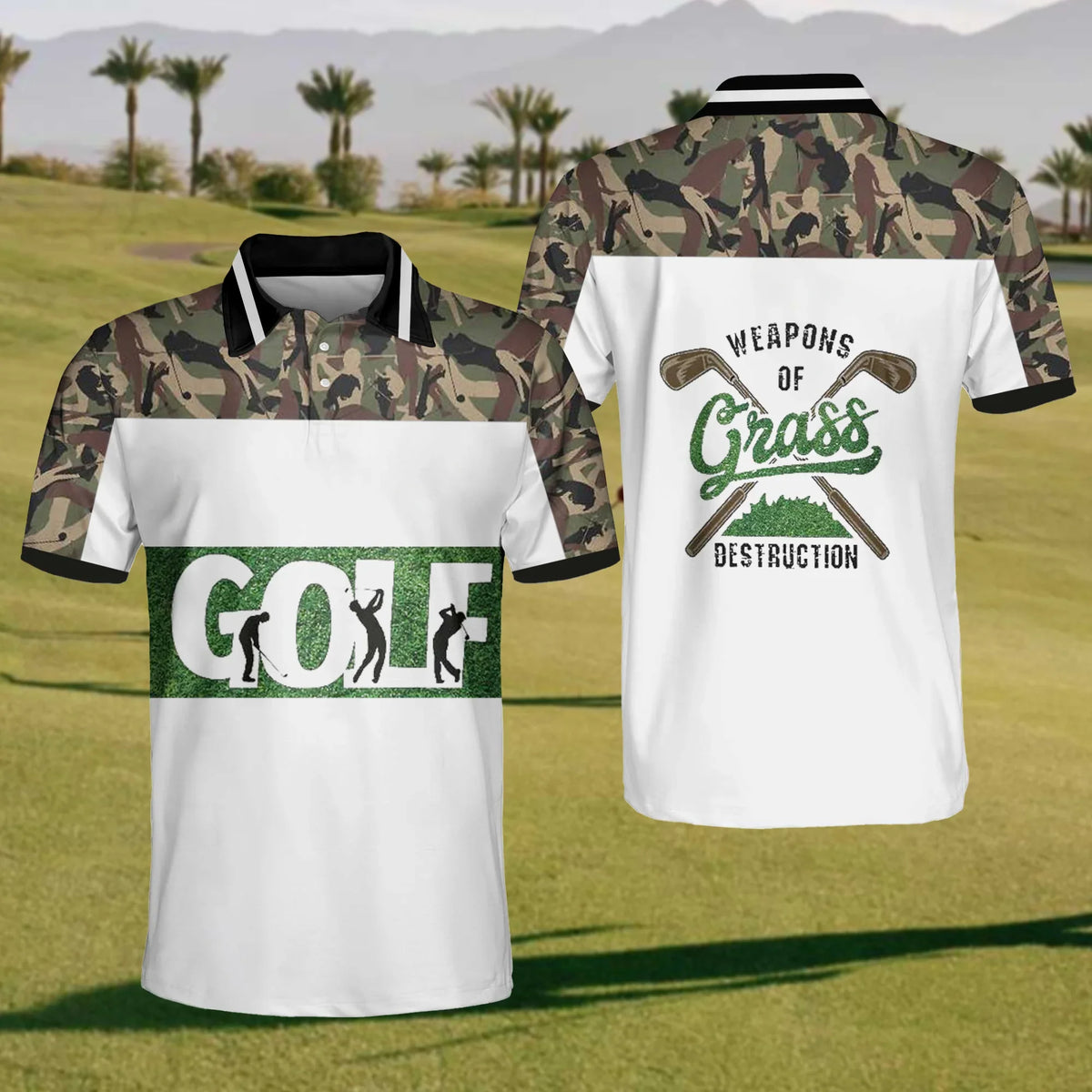 Weapon Of Grass Destruction Mens Golf Polo Shirt, Mens Golf Gift, Gift For Golfers
