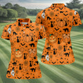 Black Cat and Pumpkin Halloween Polo Shirt, Golf Polo Apparel, Womens Golf Outfit