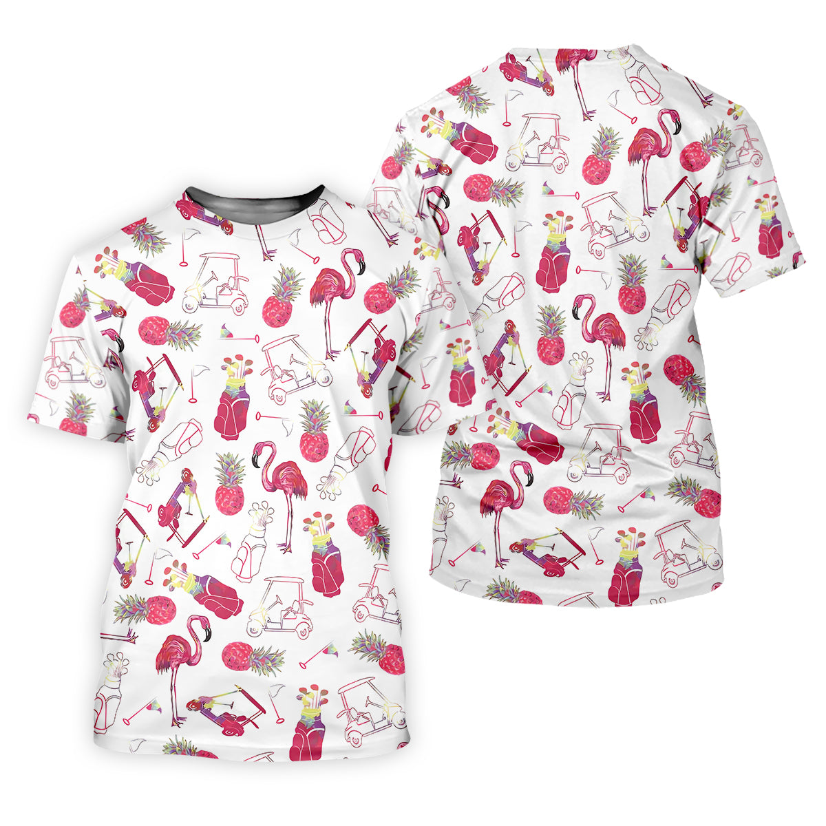 Flamingo Golf Pineapple Funny Womens Golf Polo Shirt, Custom Ladies Golf Shirt