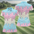 Ice Cream Drip Hawaiian Golf Shirt, Summer Sweets Women's Golf Tops, Ladies Golf Shirts