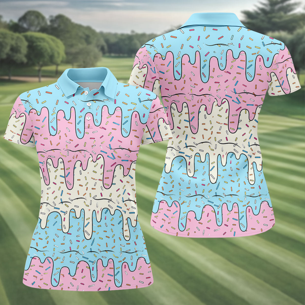 Ice Cream Drip Hawaiian Golf Shirt, Summer Sweets Women's Golf Tops, Ladies Golf Shirts