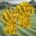 Realistic Banana Print Hawaiian Golf Shirt, Polo Shirts For Men, Mens Golf Apparel