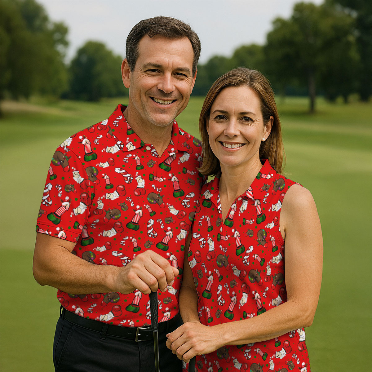 Funny Christmas Golf Tops For Men, Funny Dirty Red Golf Shirt, Christmas Golf Shirt, Golfing Apparel