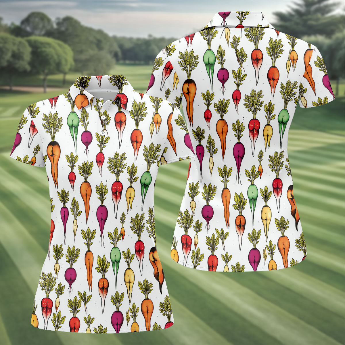 Dirty Funny Vegetable Adult Humor Women's Golf Tops, Ladies Golf Shirts, Women's Golf Shirts