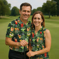 Tropical Cocktail Coconut And Palm Leaf Golf Polo, Hawaiian Golf Shirt, Mens Golf Apparel