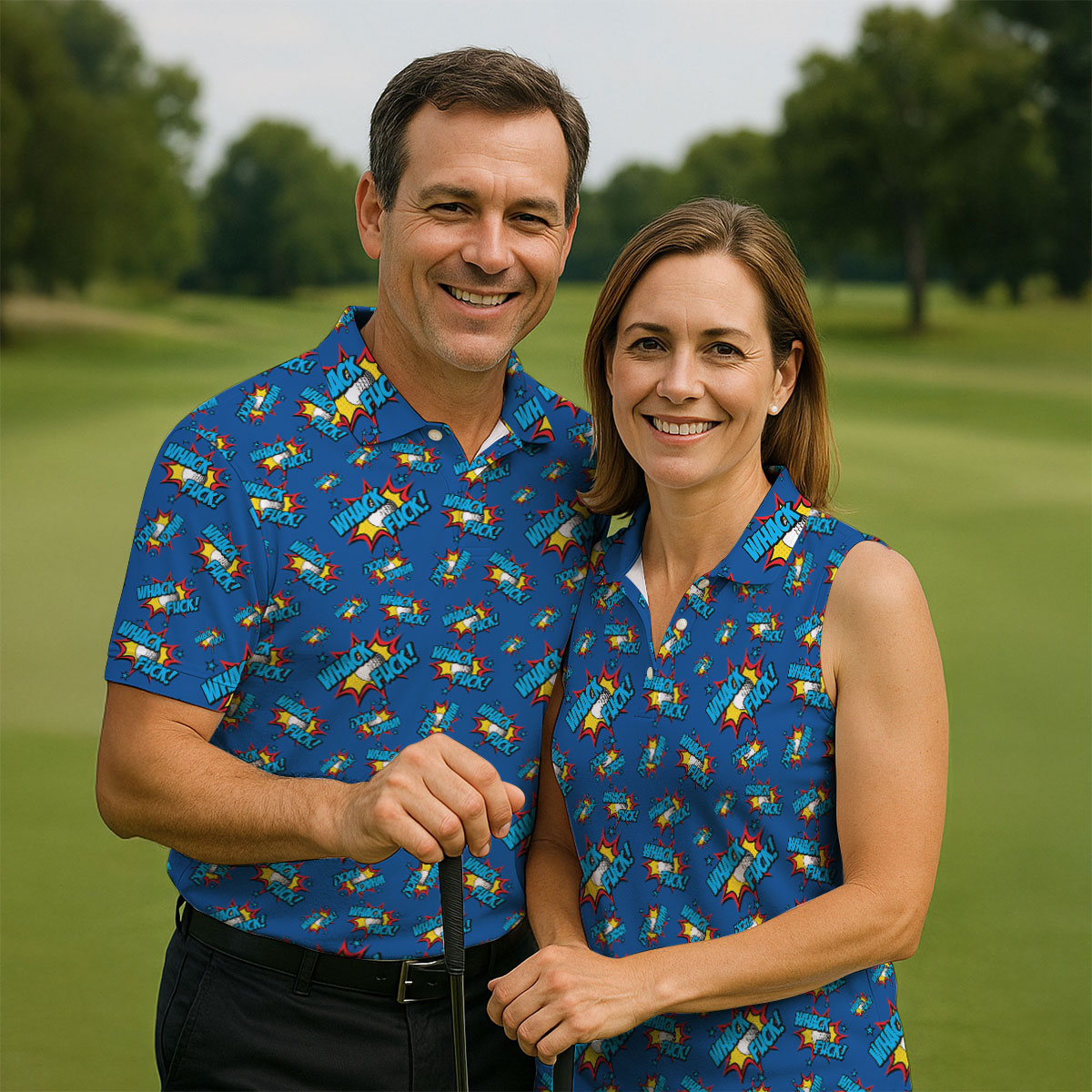 Funny Whack Fuck Comic Golf Ball Navy Polo Shirt, Womens Golf Tops, Printed Golf Shirts