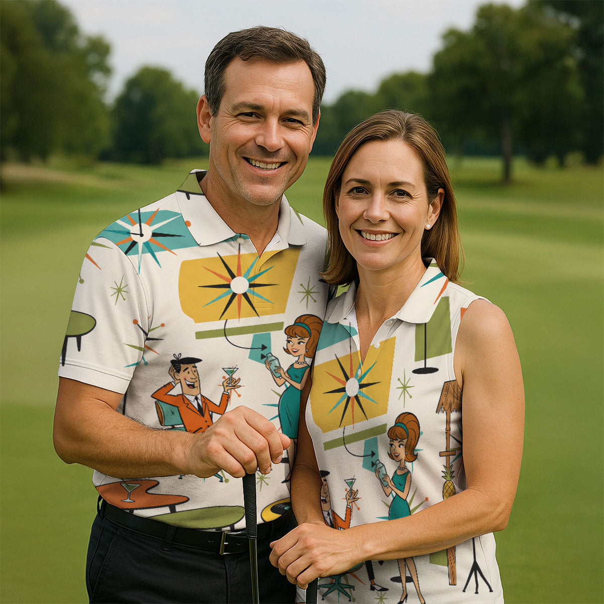 Atomic Cocktail Lounge Retro Hawaiian Golf Shirt, Men's Golf Shirt, Polo Shirts For Men