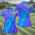 Neon Psychedelic Zebra Pattern Vintage Hawaiian Golf Shirt, Women's Golf Tops, Ladies Golf Shirts