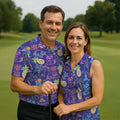 Neon Tropical Raccoon Cocktail Pattern Hawaiian Golf Shirt, Men's Golf Shirt, Polo Shirts For Men