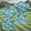 Animated Shark Hawaiian Golf Shirt, Fun Women's Golf Shirts, Ladies Golf Shirts