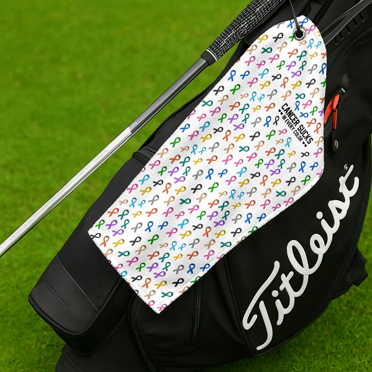 Cancer Awareness Ribbons White Golf Towel, Christmas Golf Gift, Golf Accessories
