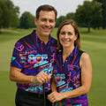 80s Retro Party Golf Shirt, Neon Synthwave Sunset Pattern, Golf Shirt For Men