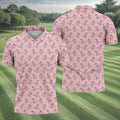 Pink T-Rex Dinosaur Golfer Pattern Golf Polo Shirt, Golf Shirts For Men, Mens Golf Apparel