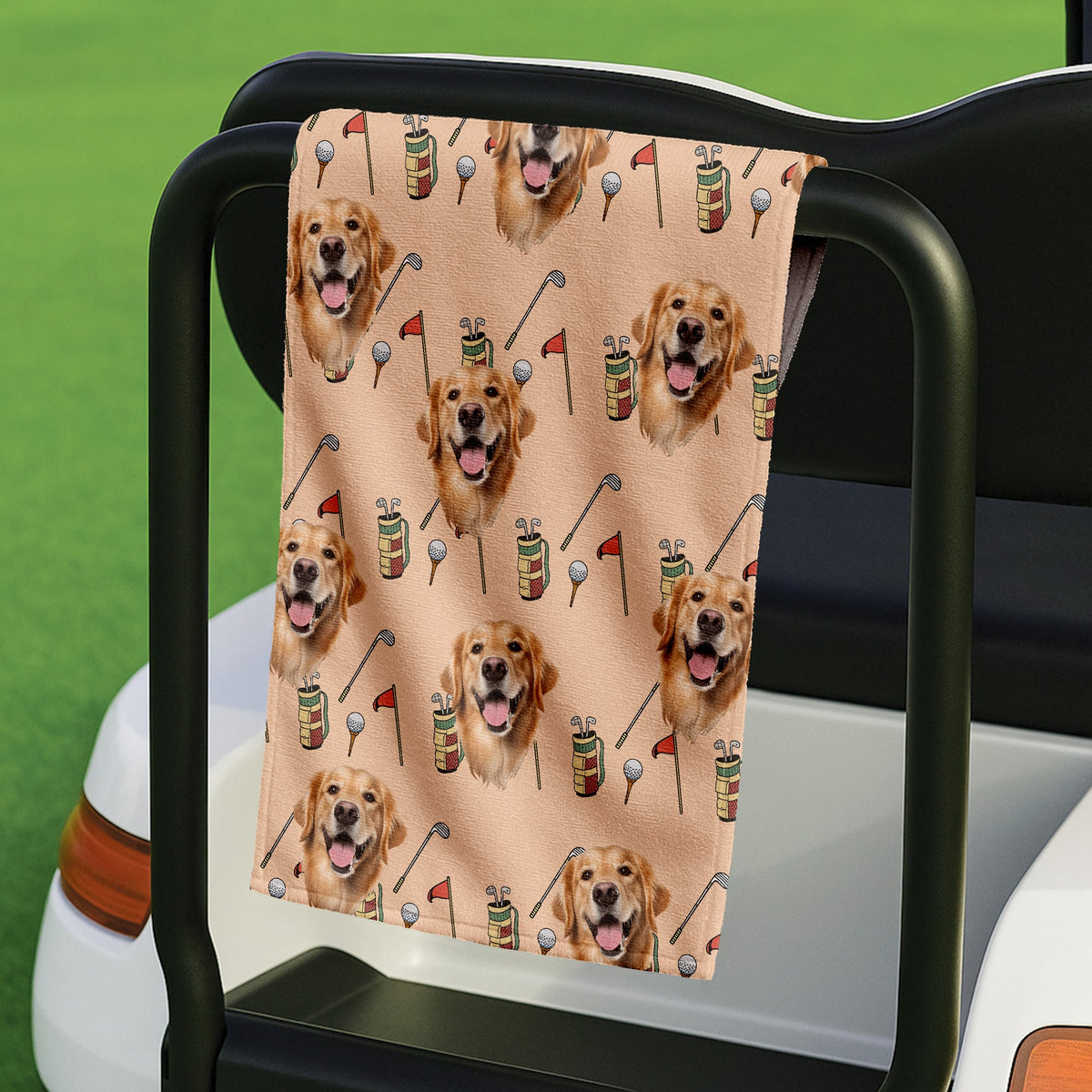 Beige Golf Towel With Custom Pet Portrait, Unique Gift For Golfer, Christmas Golf Gift, Golf Accessories