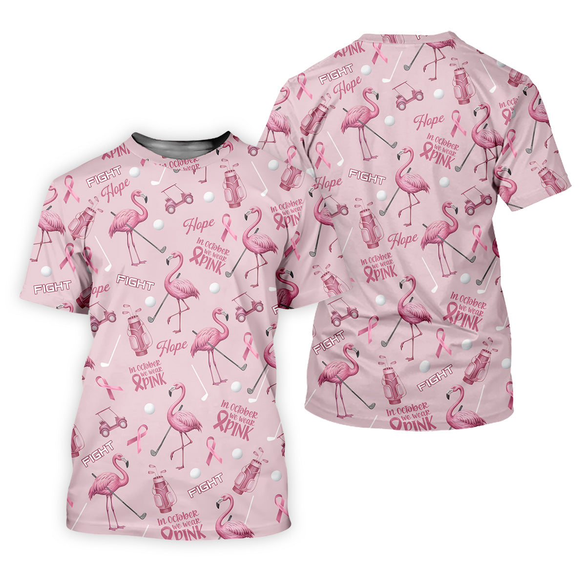 Funny Flamingo Pink Ribbon Golf Shirt, Breast Cancer Awareness Shirt, Ladies Golf Shirt, Golf Gift For Women