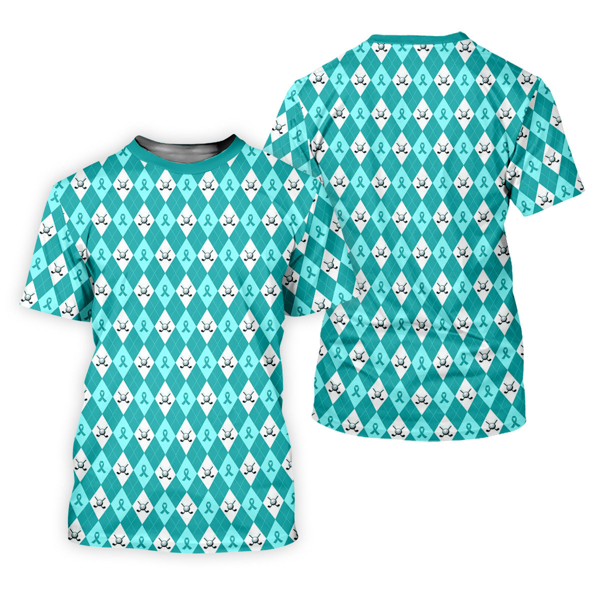 Ovarian Cancer Teal Argyle Men's Golf Polo Shirt, Ovarian Cancer Awareness Shirt, Golf Gift For Men