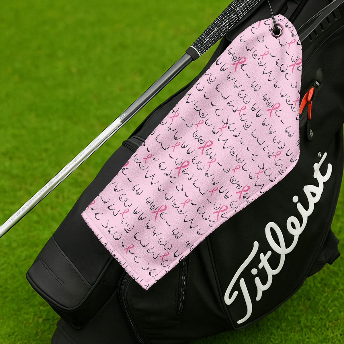 Pink Golf Towel With Ribbon Pattern, Unique Gift For Golfer, Christmas Golf Gift, Golf Accessories