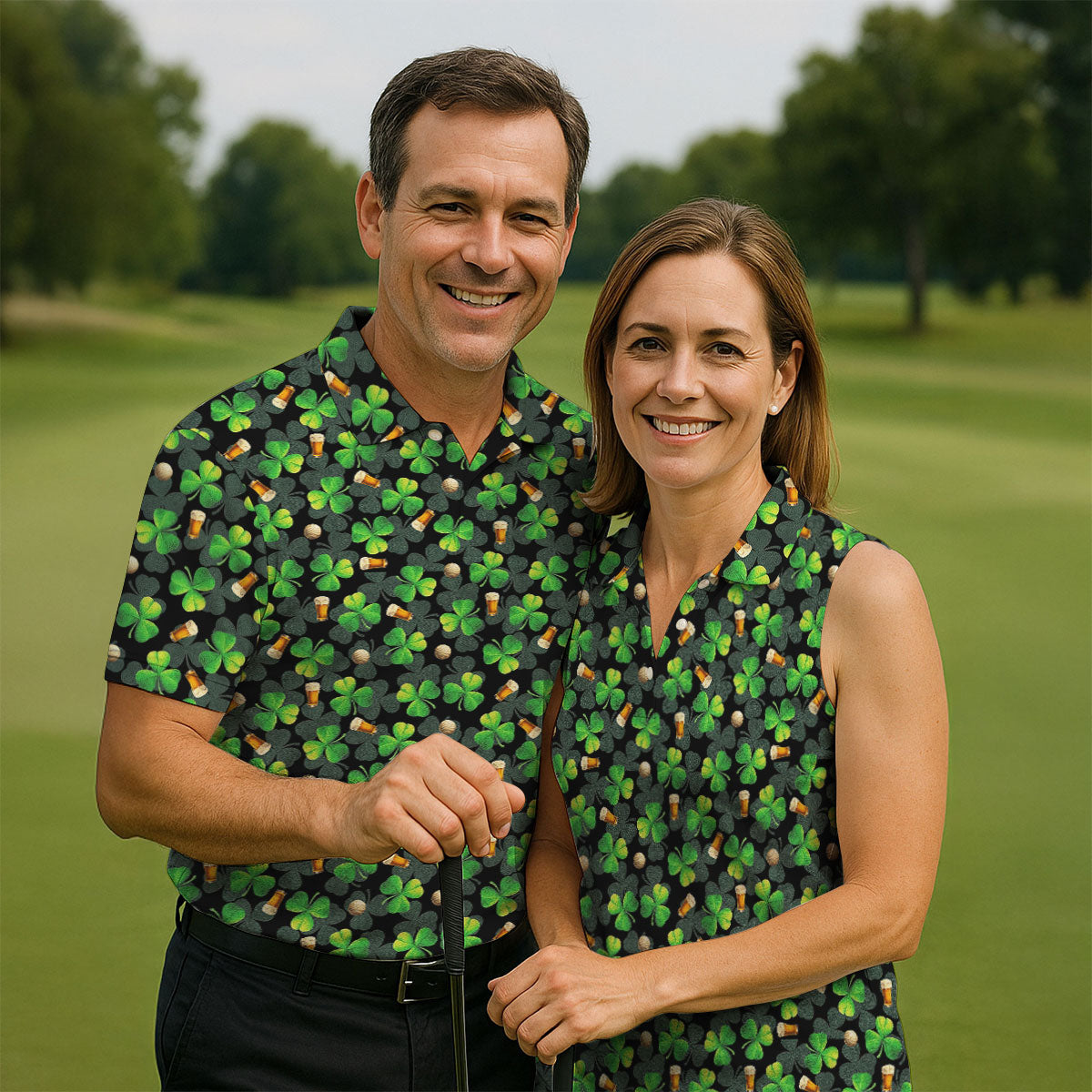 St Patrick's Day Beer Golf Ball Pattern Shamrock Golf Shirt, Polo Shirts For Men, Golf Shirts For Men