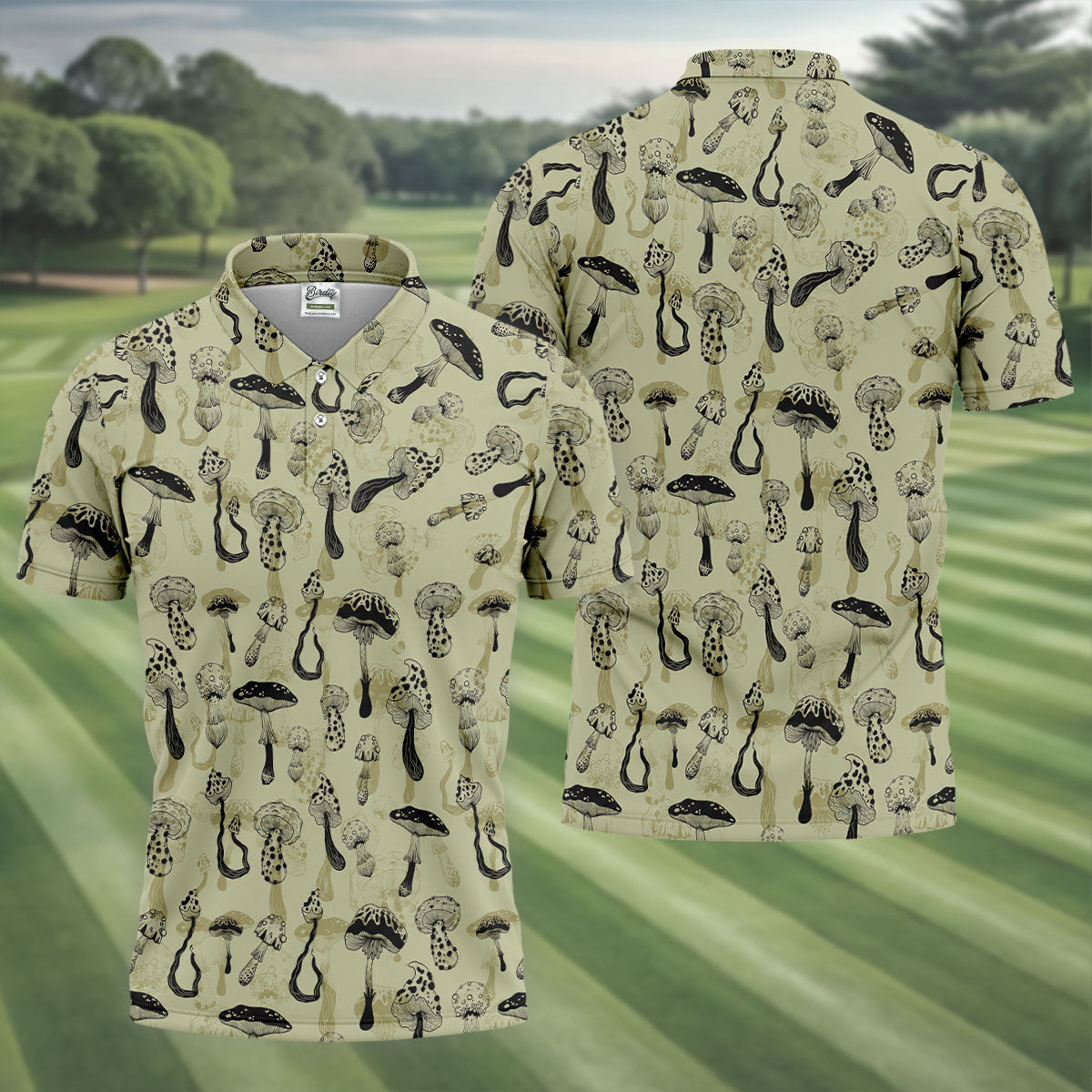 Mushroom Pattern Hand-drawn Art Hawaiian Golf Shirt, Men's Golf Shirt, Polo Shirts For Men